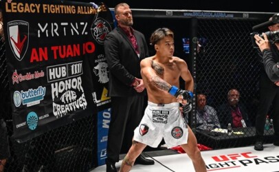 An Ho posing before his fight inside of the LFA octagon