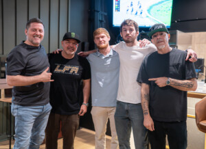 Lance Lawrence and event promoters at Goodwood brewing during a meet and greet. 