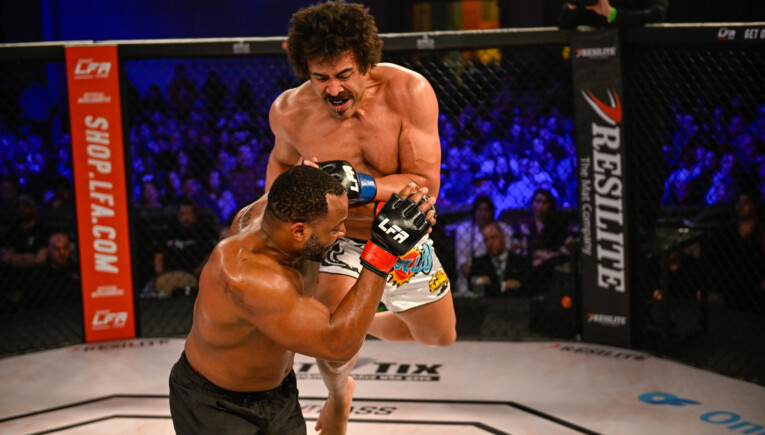 Phil Latu lands a flying knee against Joe Taylor in his LFA debut
